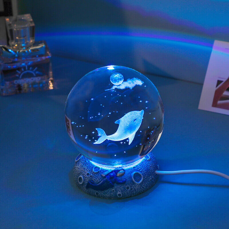 Crystal Ball Night Light - 3D Laser Engraved Ocean Design, Multicolor Illumination 11