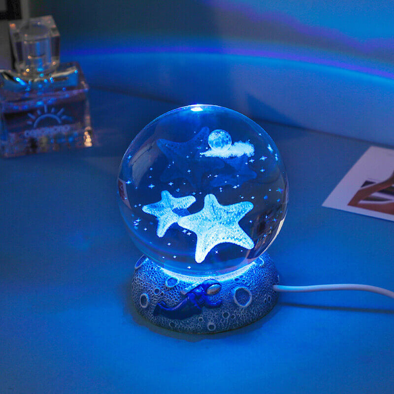 Crystal Ball Night Light - 3D Laser Engraved Ocean Design, Multicolor Illumination 12