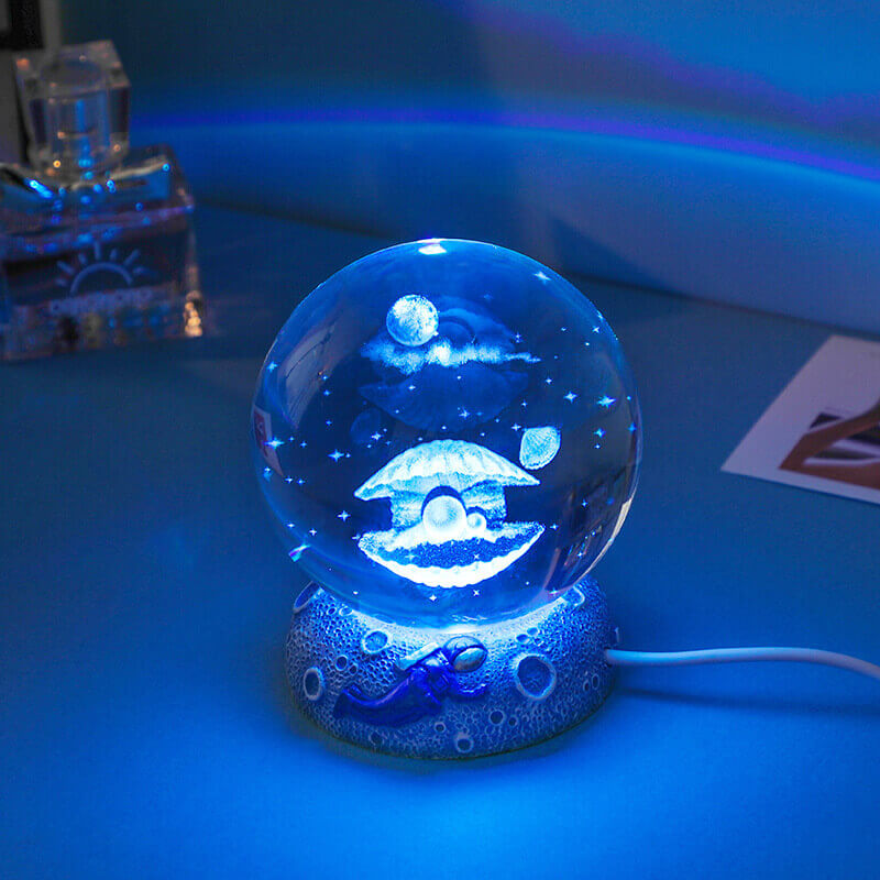 Crystal Ball Night Light - 3D Laser Engraved Ocean Design, Multicolor Illumination 2