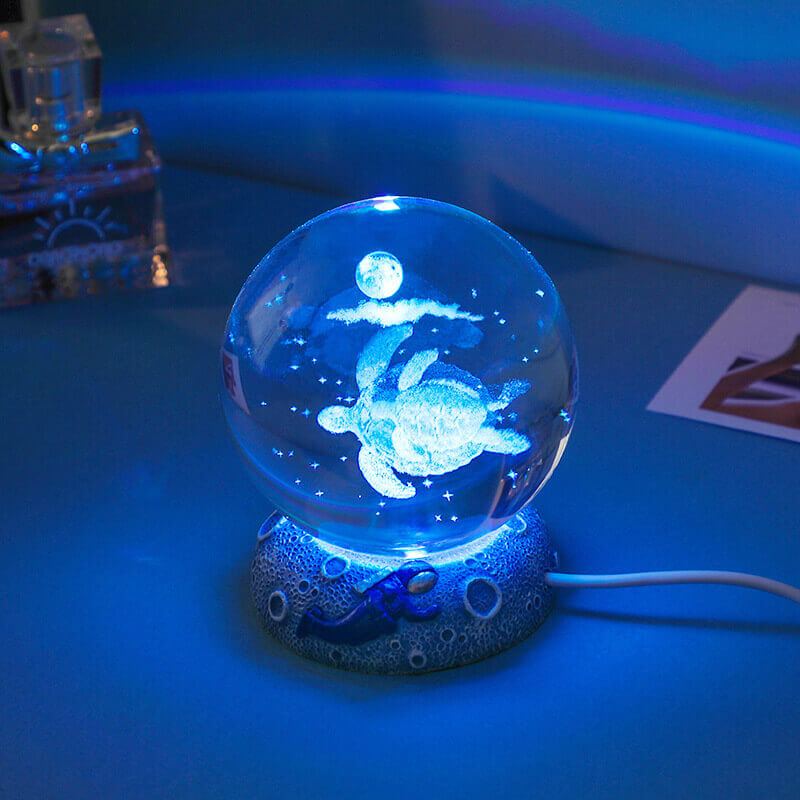 Crystal Ball Night Light - 3D Laser Engraved Ocean Design, Multicolor Illumination 4