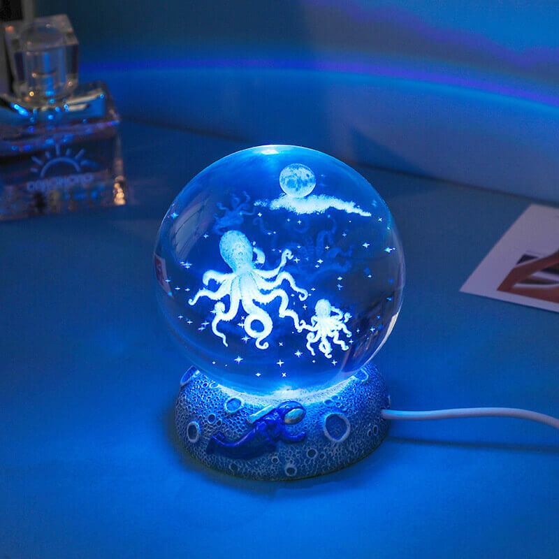 Crystal Ball Night Light - 3D Laser Engraved Ocean Design, Multicolor Illumination 5