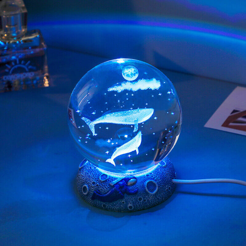 Crystal Ball Night Light - 3D Laser Engraved Ocean Design, Multicolor Illumination 6