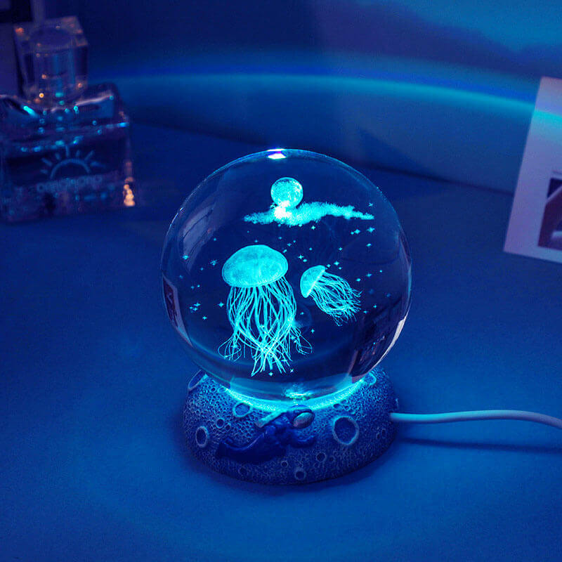 Crystal Ball Night Light - 3D Laser Engraved Ocean Design, Multicolor Illumination 8