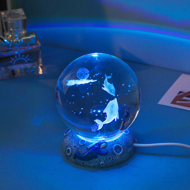 Crystal Ball Night Light - 3D Laser Engraved Ocean Design, Multicolor Illumination 9