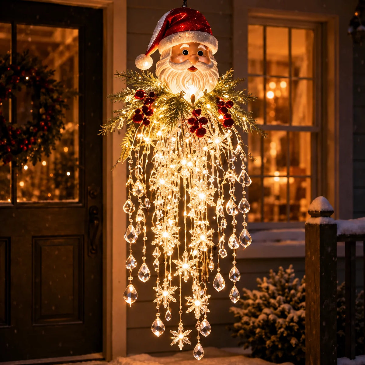Crystal Cascade LED Outdoor Light, Hanging Snowflake Design for Porch Decoration – Weather-Resistant, Cool White Illumination 11