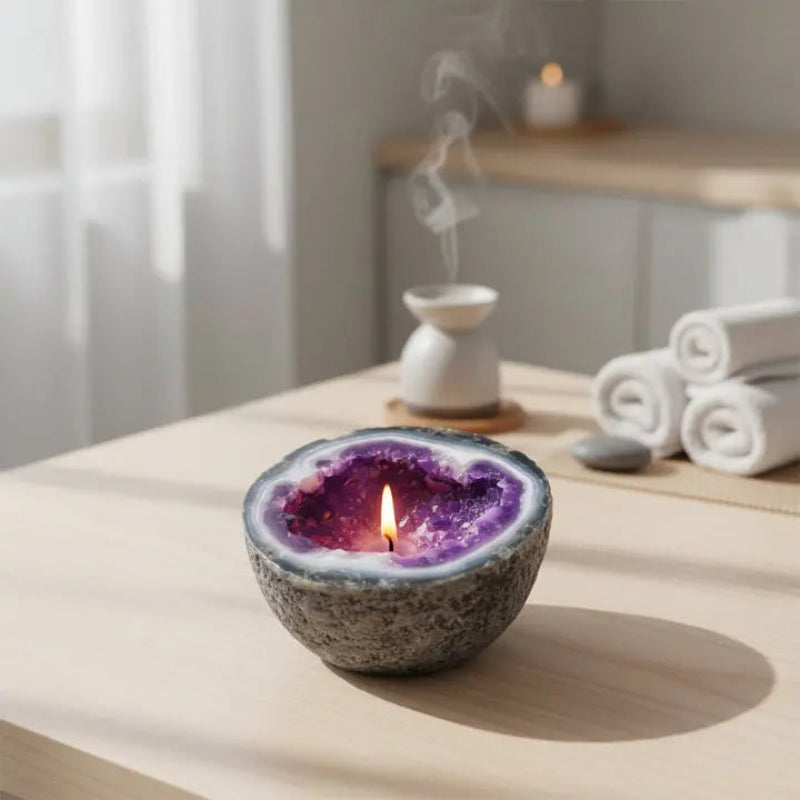 Crystal Design Candle Natural Wax Blend Geode Style 11.4 cm 4