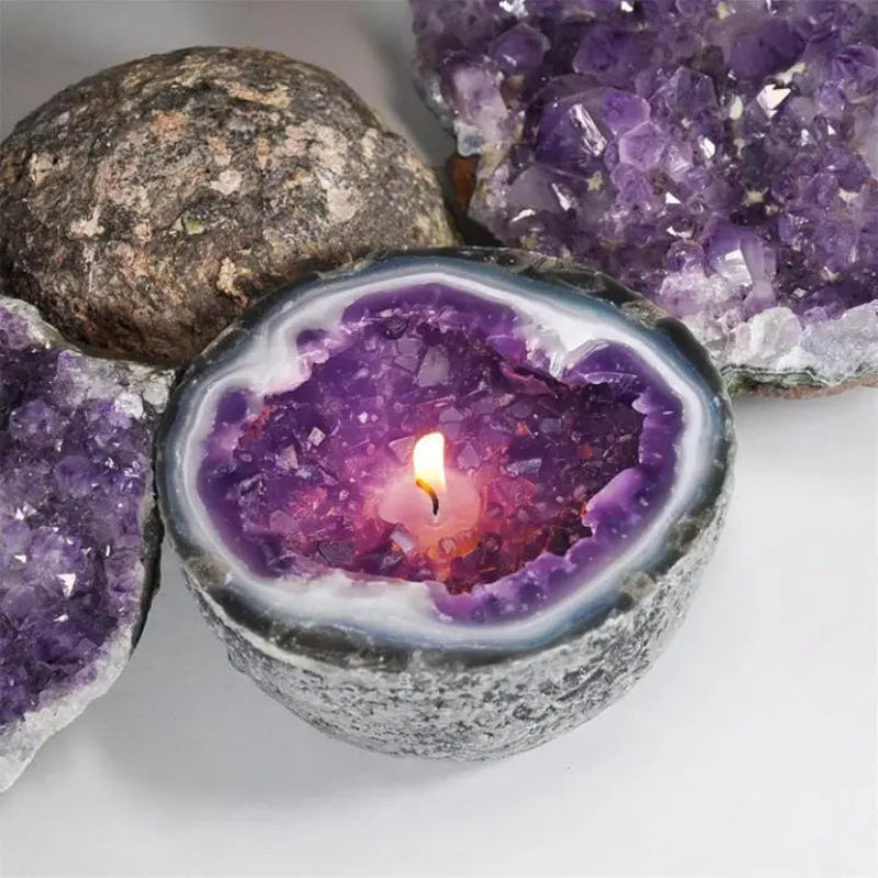 Crystal Design Candle Natural Wax Blend Geode Style 11.4 cm 9