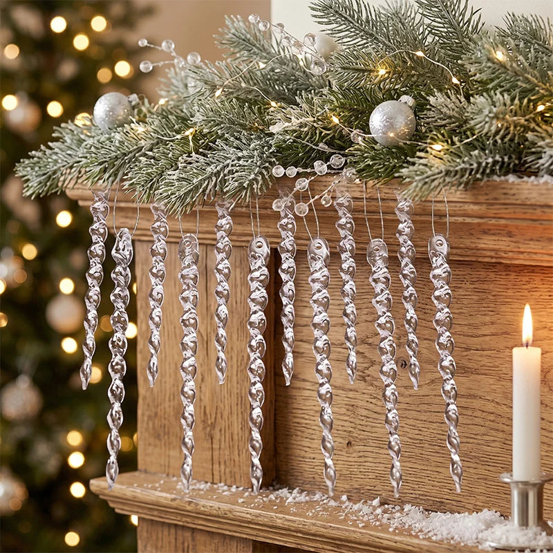 Crystal Icicle Christmas Ornaments, 16cm Clear Reflective Decorations for Holiday and Winter Decor 1