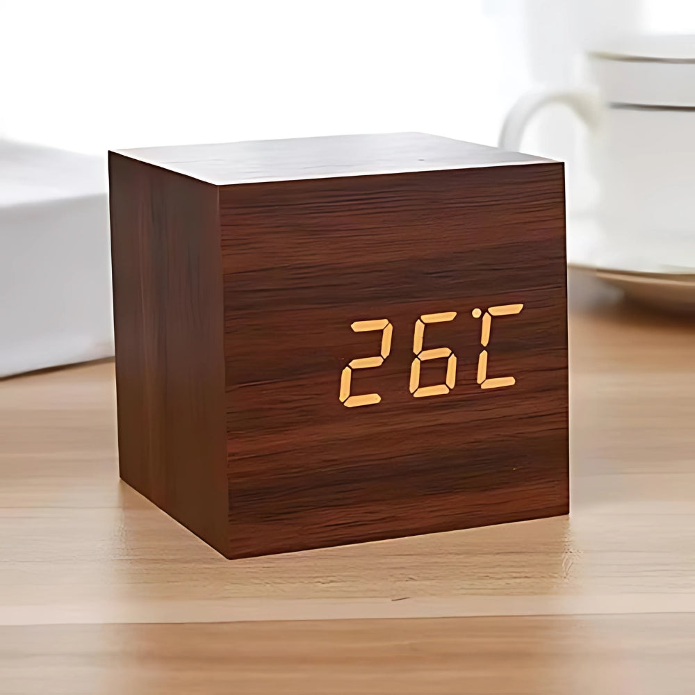 Cube LED Alarm Clock - Compact Digital Clock with Temperature Display 0