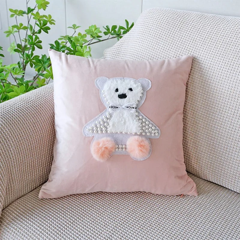 Cushion Cover 45 x 45 cm Plush Fabric Hidden Zipper Pink, Soft Plush 3D Design 7