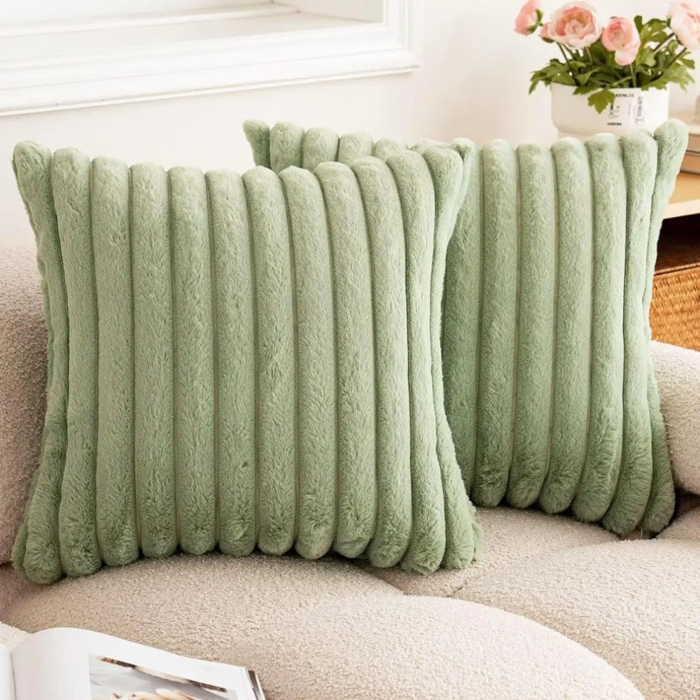 Cushion Cover Faux Fur Green Standard Size Machine Washable, Cozy Comfort 1