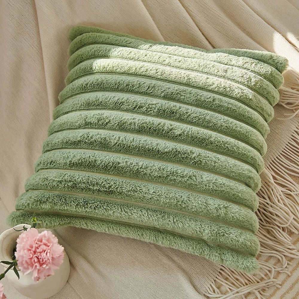 Cushion Cover Faux Fur Green Standard Size Machine Washable, Cozy Comfort 3