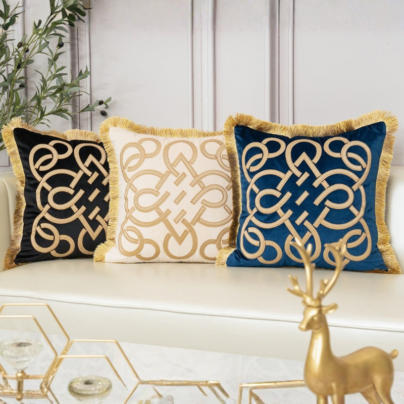 Cushion Cover Polyester Cotton Embroidered 45 cm or 50 cm,Elegant Embroidery Design 12