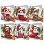 Custom Christmas Cards Set of 6 – Handmade Diamond Painting Greeting Cards with Puppy, Mouse, and Kitten Designs 0