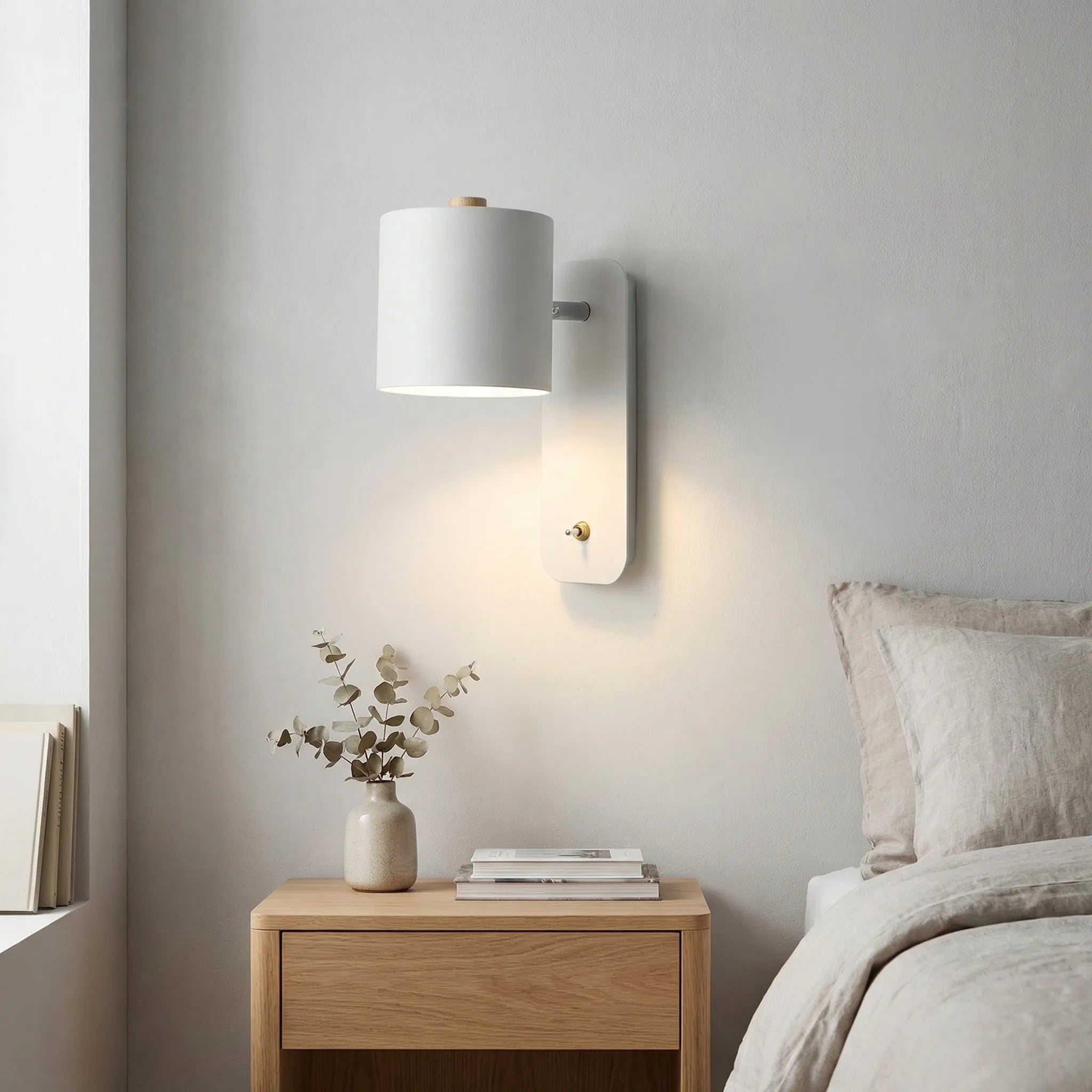Cylindrical LED Wall Sconce Light with Integrated Switch – Modern Indoor Lighting for Reading and Ambiance 1