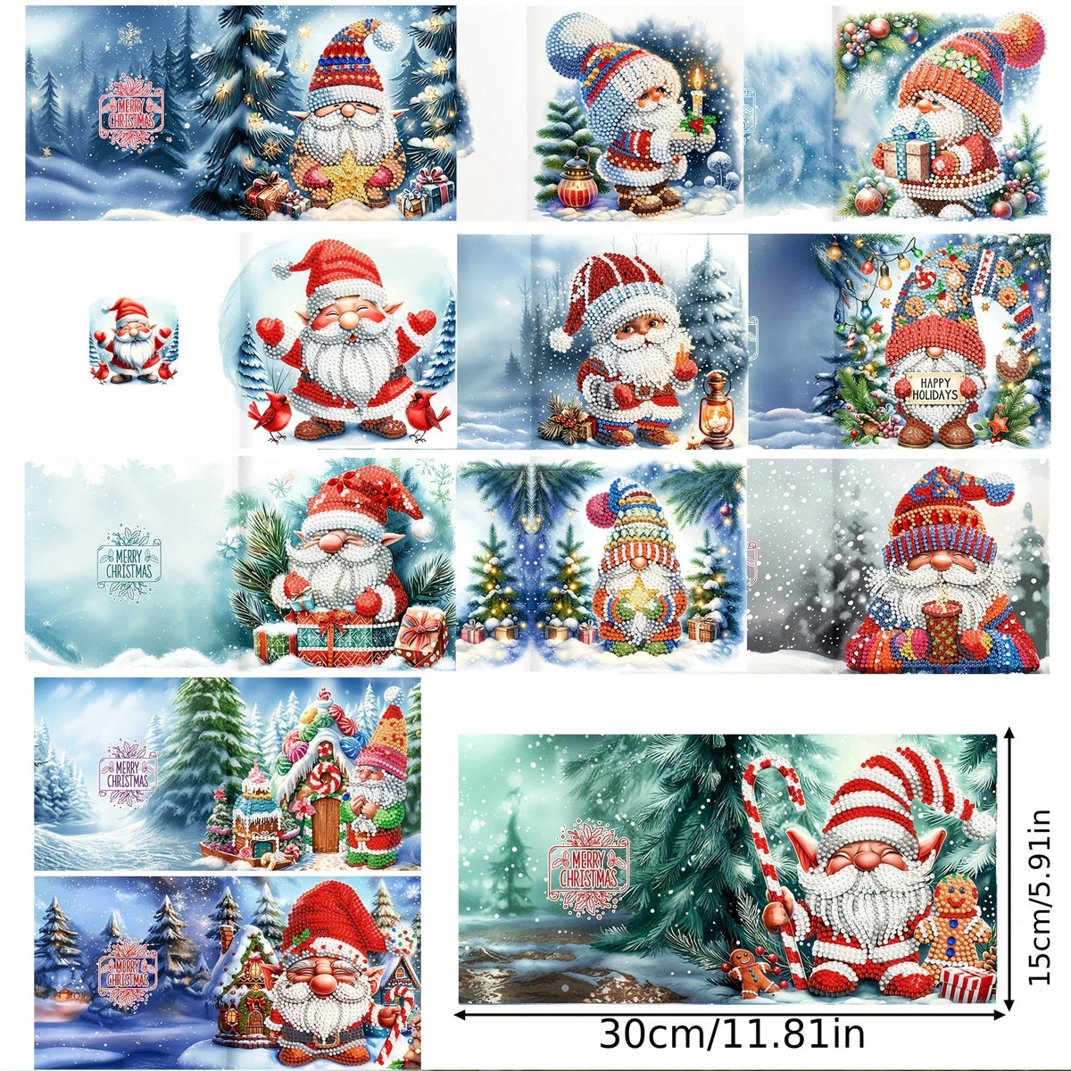 DIY 5D Diamond Painting Christmas Greeting Cards Set – 12 Handmade Santa Claus Designs with Envelopes 3