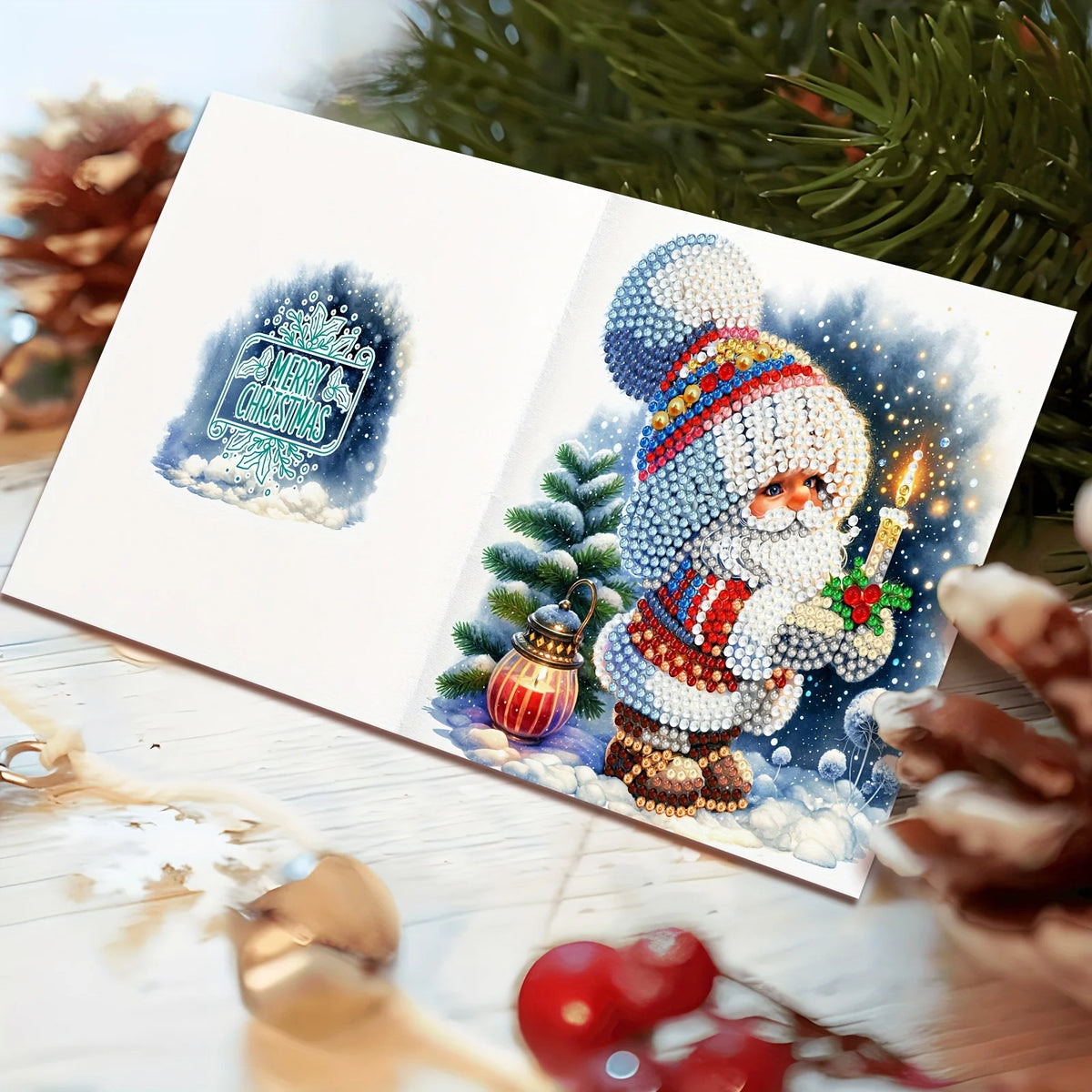 DIY 5D Diamond Painting Christmas Greeting Cards Set – 12 Handmade Santa Claus Designs with Envelopes 4