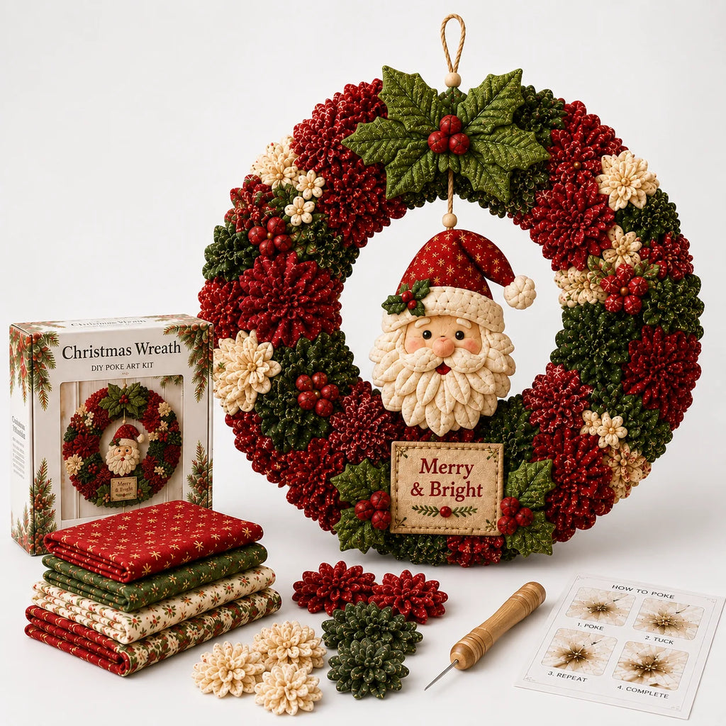 DIY Christmas Wreath Craft Kit - 3D Fabric Flowers, No Sewing Required 0