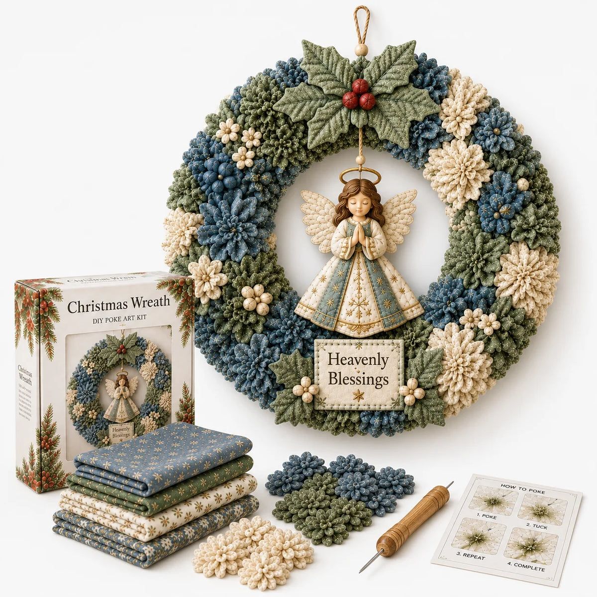 DIY Christmas Wreath Craft Kit - 3D Fabric Flowers, No Sewing Required 11