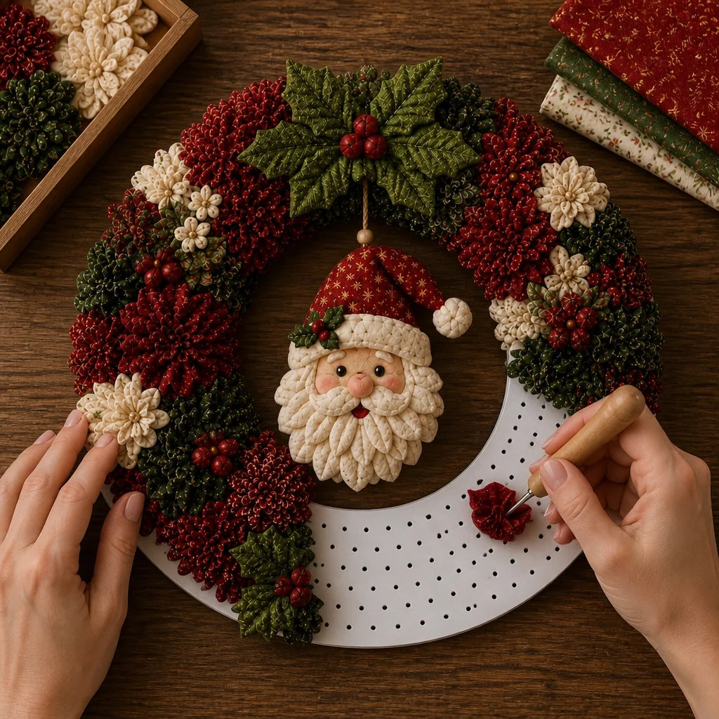 DIY Christmas Wreath Craft Kit - 3D Fabric Flowers, No Sewing Required 2
