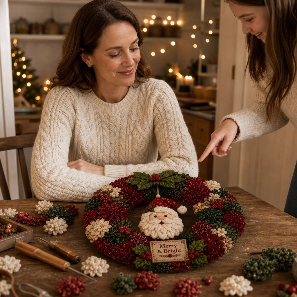 DIY Christmas Wreath Craft Kit - 3D Fabric Flowers, No Sewing Required 4