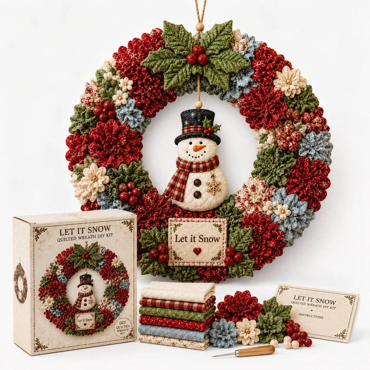 DIY Christmas Wreath Craft Kit - 3D Fabric Flowers, No Sewing Required 9