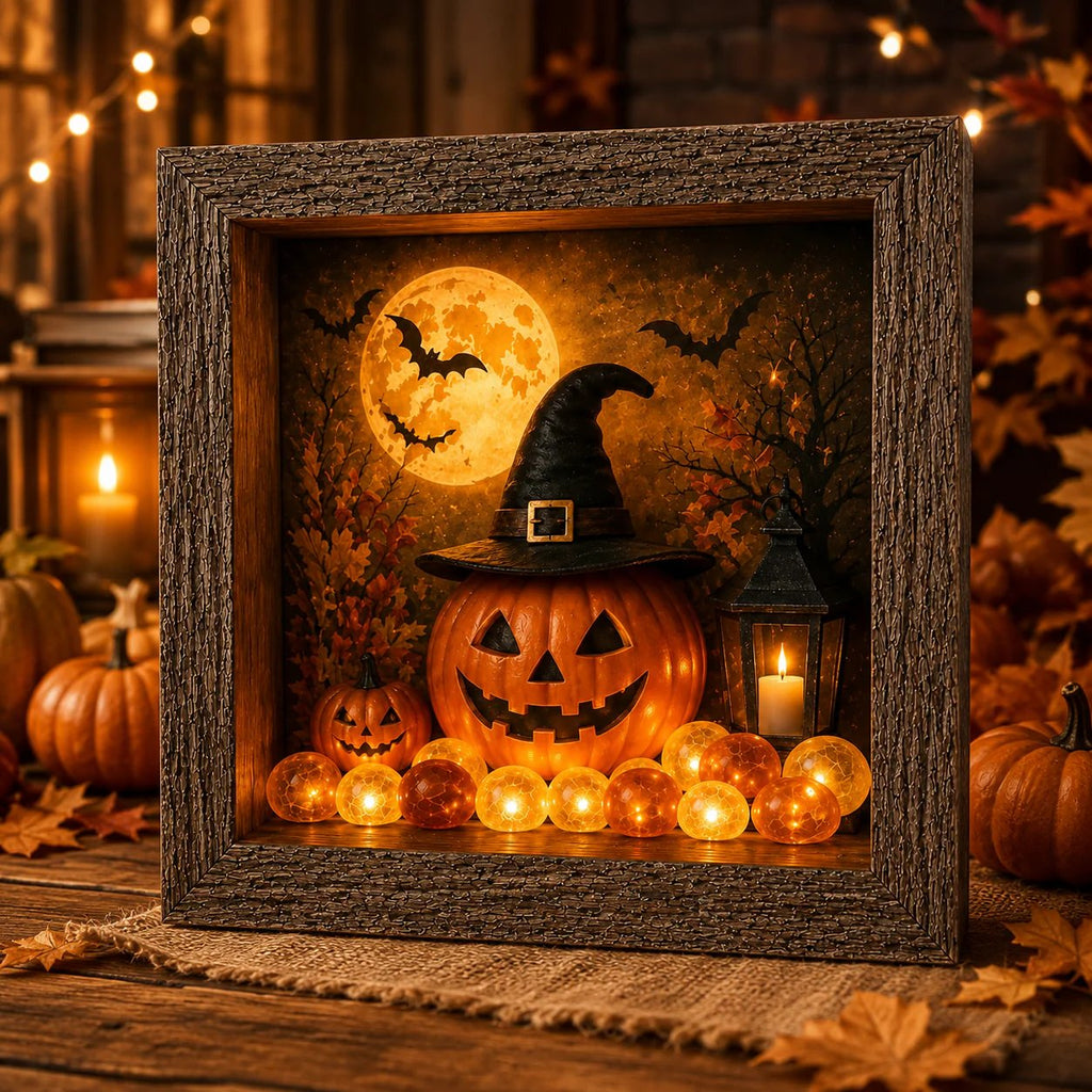 DIY Lighted Halloween Shadow Box Kit - Rustic Frame with Warm LED Glow 0