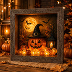 DIY Lighted Halloween Shadow Box Kit - Rustic Frame with Warm LED Glow 0