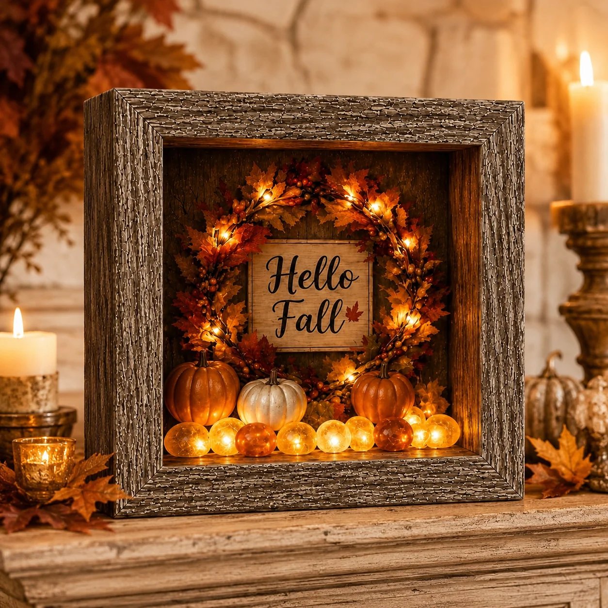 DIY Lighted Halloween Shadow Box Kit - Rustic Frame with Warm LED Glow 4
