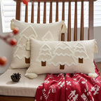 Decorative Christmas Tree Pillowcase with Textured Motif and Corner Tassels – Winter Home Decor for Sofas, Beds, and Armchairs 0