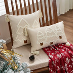 Decorative Christmas Tree Pillowcase with Textured Motif and Corner Tassels – Winter Home Decor for Sofas, Beds, and Armchairs 1