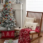Decorative Christmas Tree Pillowcase with Textured Motif and Corner Tassels – Winter Home Decor for Sofas, Beds, and Armchairs 3
