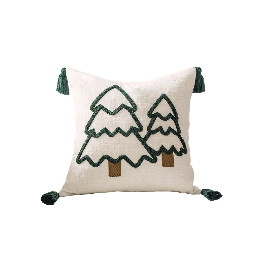 Decorative Christmas Tree Pillowcase with Textured Motif and Corner Tassels – Winter Home Decor for Sofas, Beds, and Armchairs 5