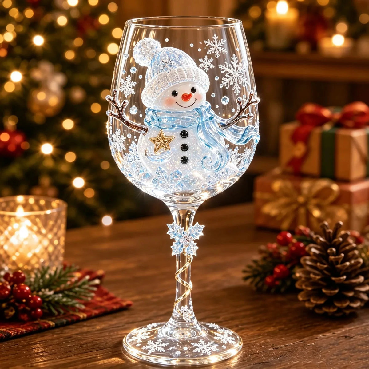 Decorative Christmas Wine Glass with 3D Holiday Designs – Stemmed Glass for Festive Tables and Gifts 12