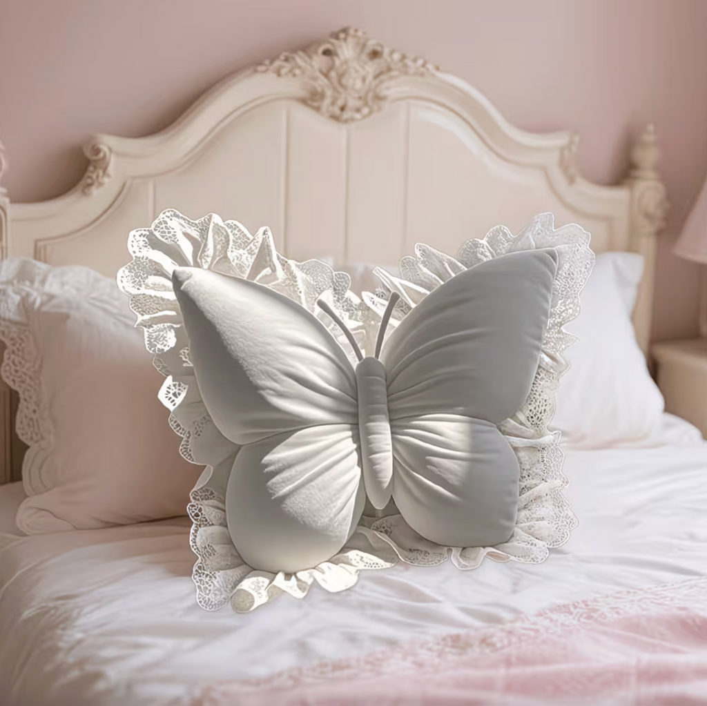 Decorative Pillow Butterfly Shape Lace Fabric Plush Filled, Elegant Soft Comfort 9