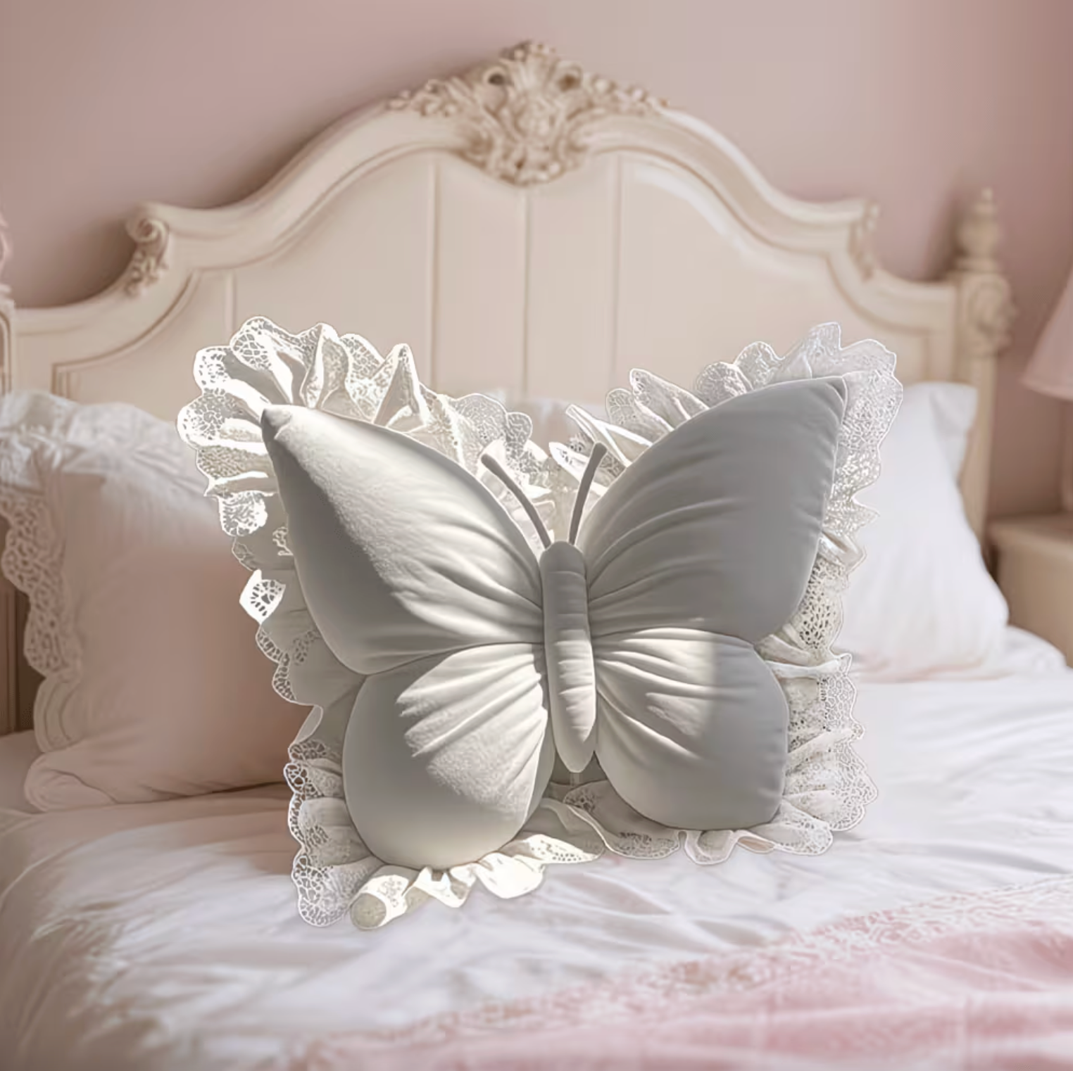 Decorative Pillow Butterfly Shape Lace Fabric Plush Filled, Elegant Soft Comfort 9