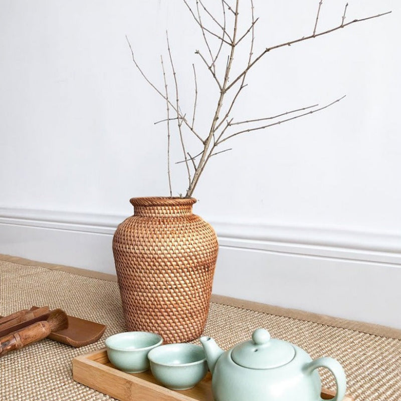 Decorative Vase Hand Woven Natural Rattan – Earthy Tone for Dried or Artificial Floral Arrangements 8