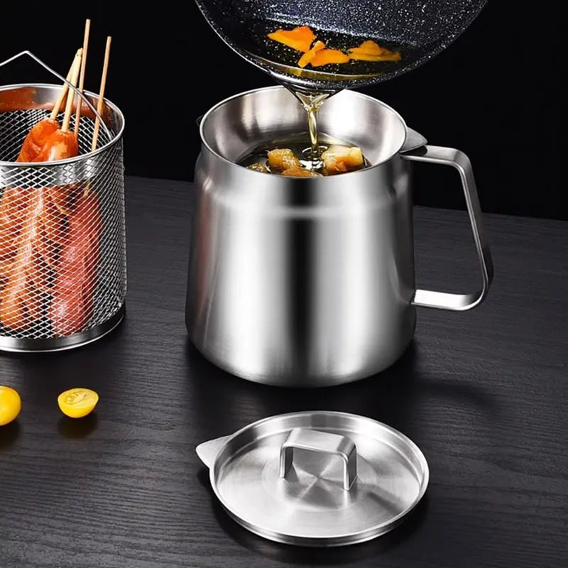 Deep Frying Pot with Oil Strainer, Fine Mesh Strainer, Pouring Spout, Oil Storage 4