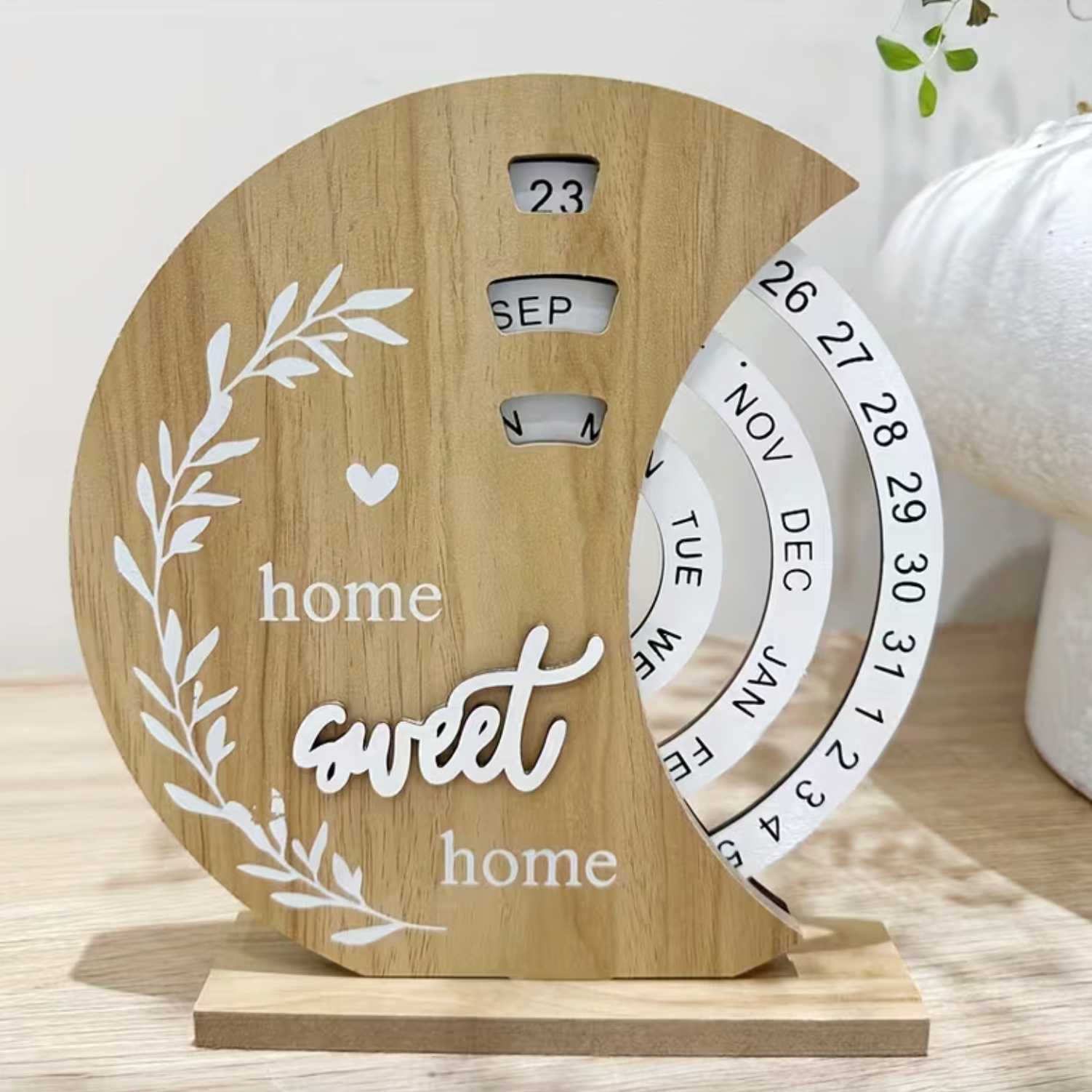 Desk Calendar - Handcrafted Natural Wood Design with Perpetual Functionality 0