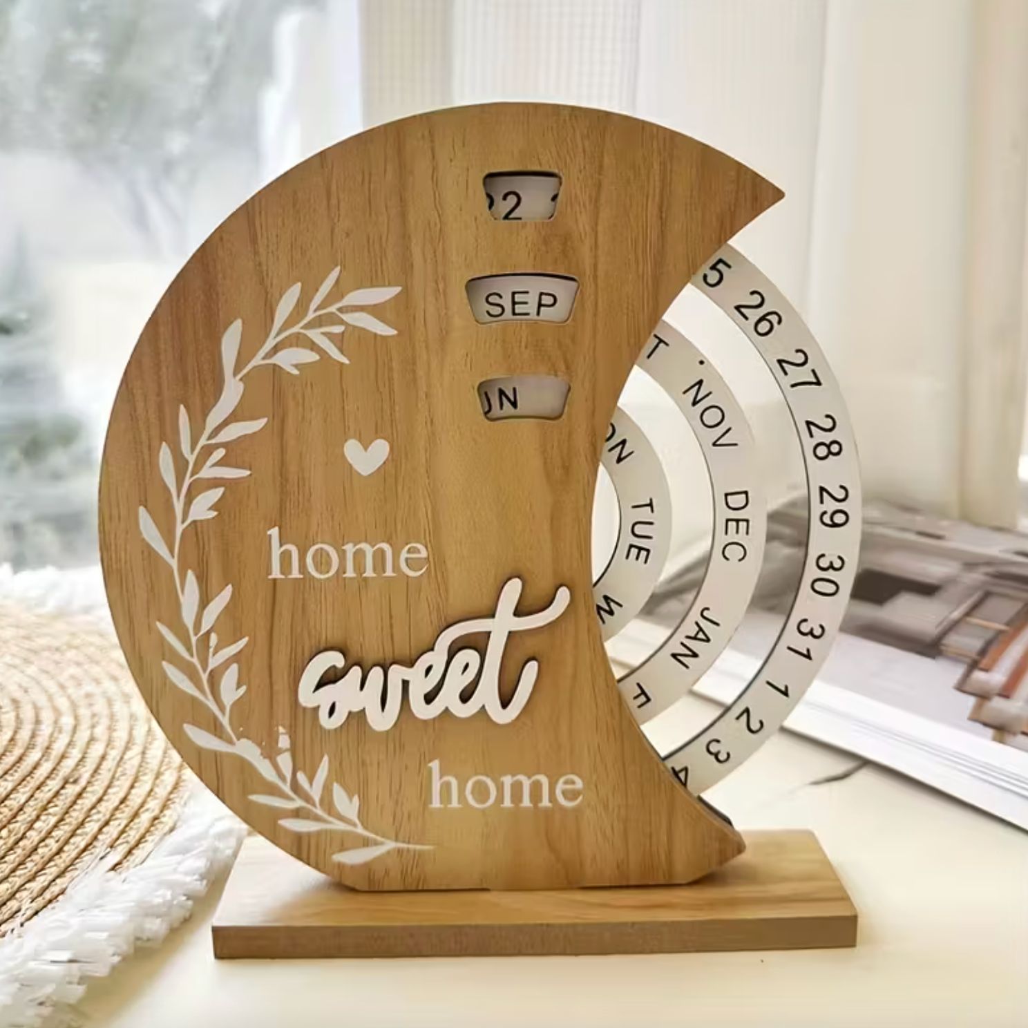 Desk Calendar - Handcrafted Natural Wood Design with Perpetual Functionality 1
