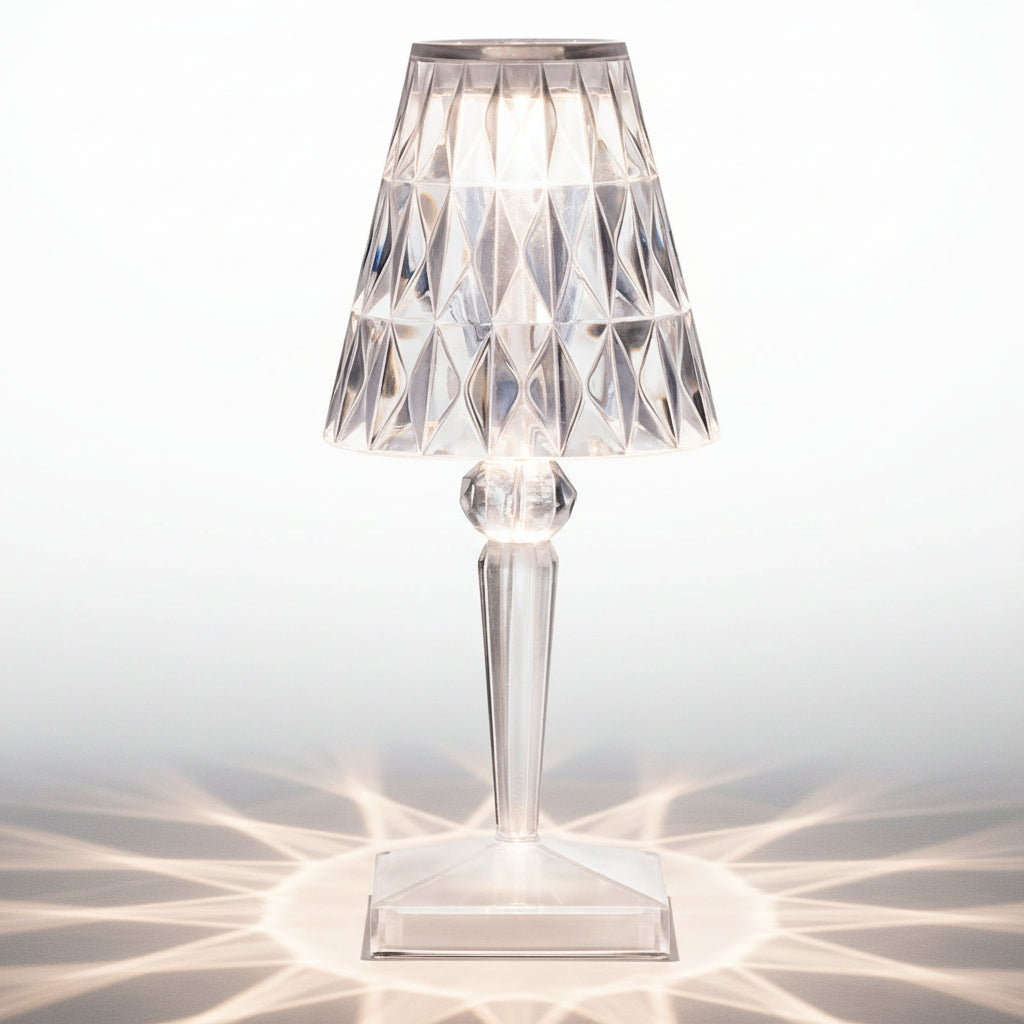 Diamond Acrylic Table Lamp - Rechargeable LED, Cordless Design 0