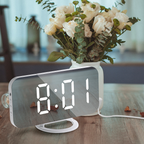 Digital Alarm Clock LED Display USB Powered Dual USB Ports 20 x 8 x 6 cm Mirrored Finish 01