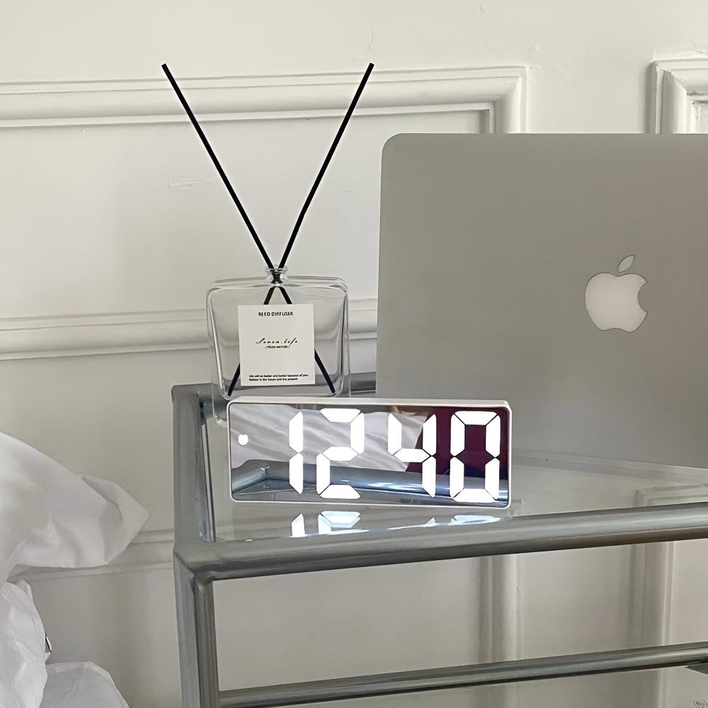 Digital LED Mirror Alarm Clock - Clear Time, Date & Temperature Display 0