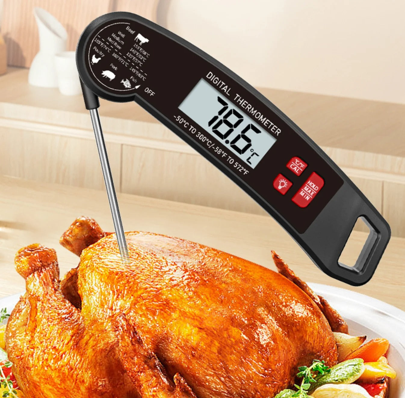 Digital Meat Thermometer - Fast, Accurate Readings with Backlit LCD 0