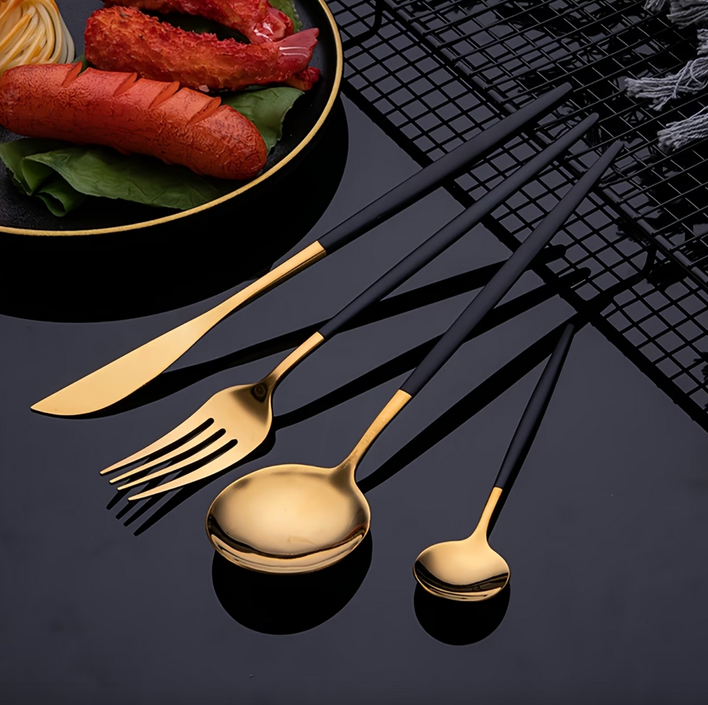 Dining Cutlery Set - Elegant Gold Finish, Durable Stainless Steel 8
