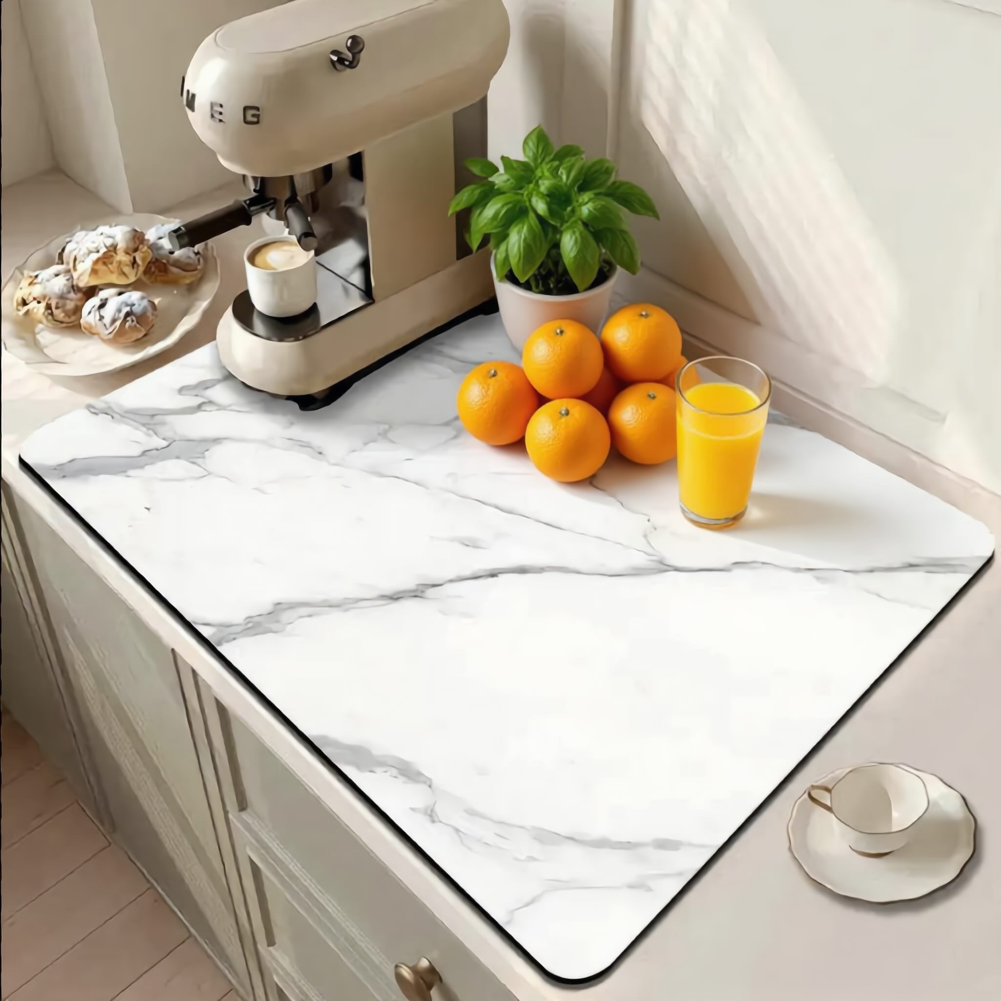 Dish Drying Mat - Absorbent Diatom Mud, Stylish Marble Design 1