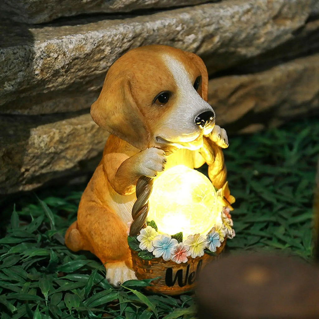 Dog Sculpture with LED Solar Powered Resin 20 x 14.5 x 12 cm 2