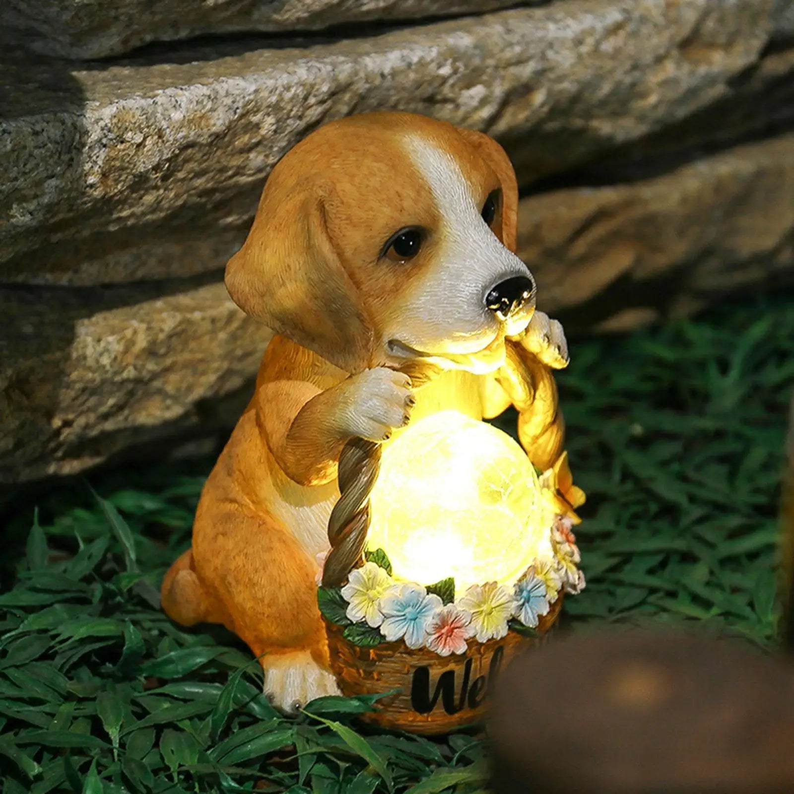 Dog Sculpture with LED Solar Powered Resin 20 x 14.5 x 12 cm 2