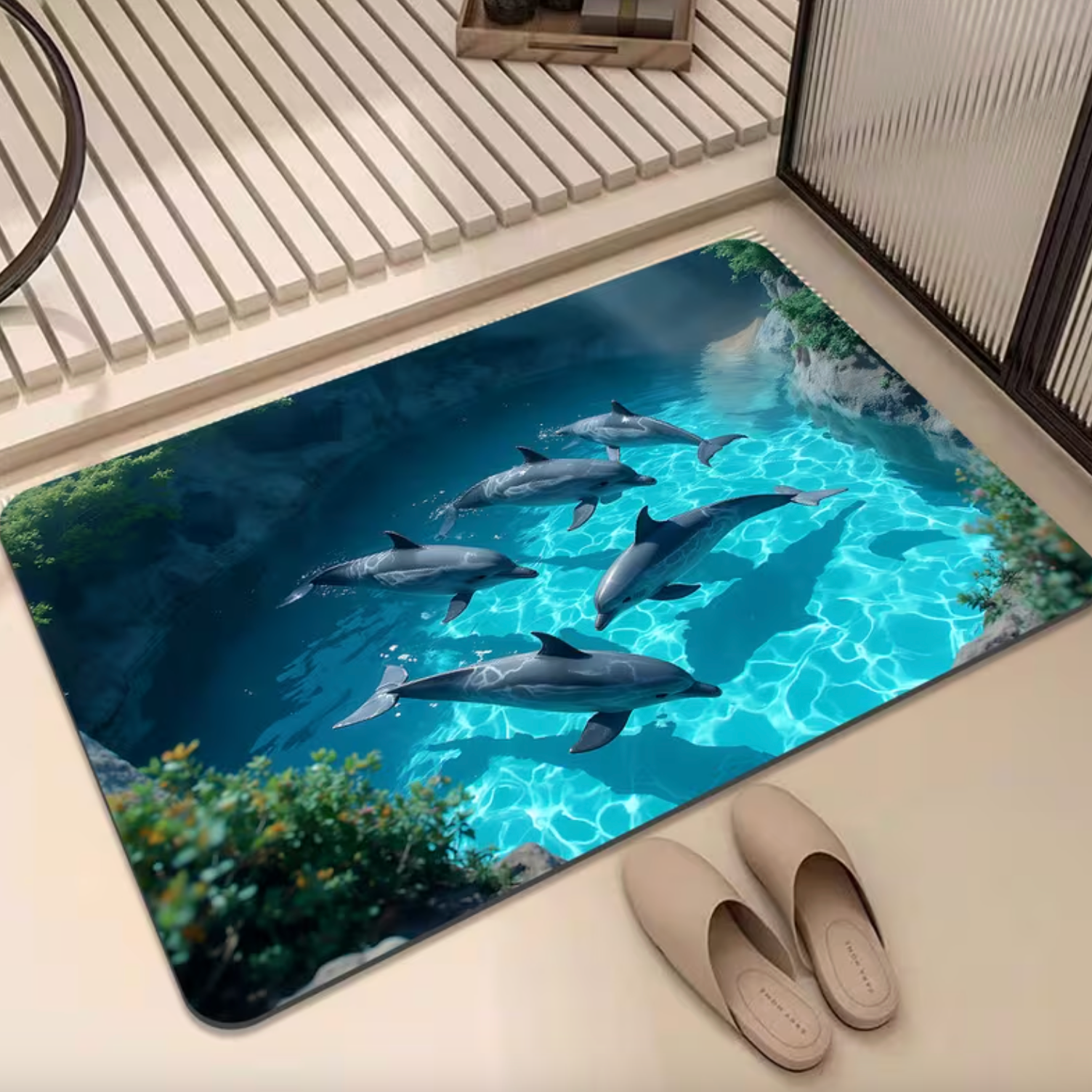 Dolphin Bath Mat - Soft, Absorbent, Non-Slip Bathroom Rug 1