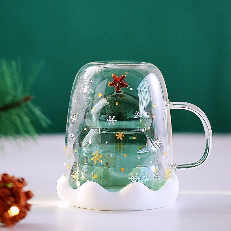 Double-Layer Glass Mug 300ml - Insulated, Festive Holiday Drinkware 2